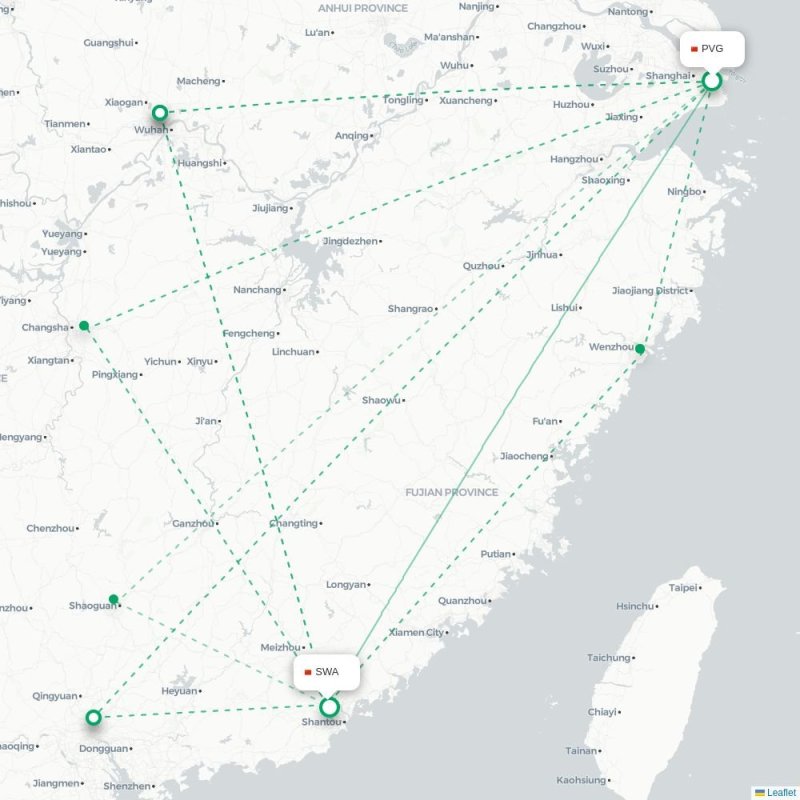 PVG - SWA route map