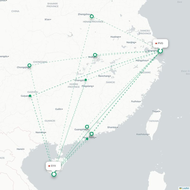 PVG - SYX route map