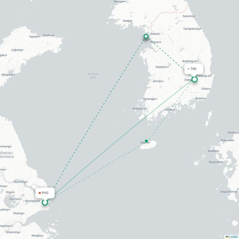 PVG - TAE route map