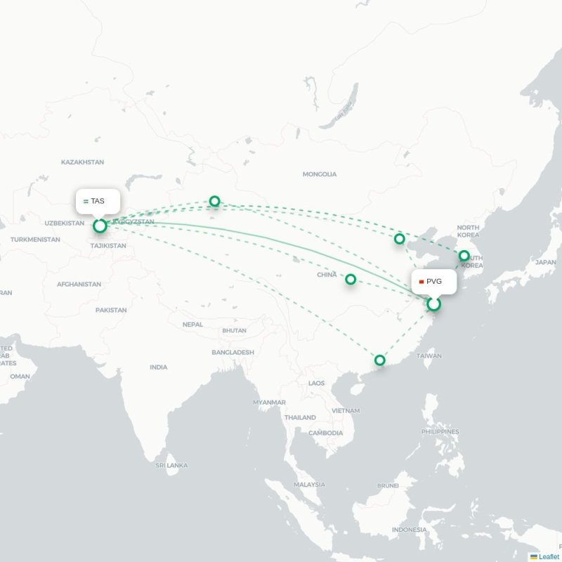 PVG - TAS route map