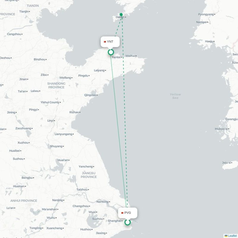 PVG - YNT route map