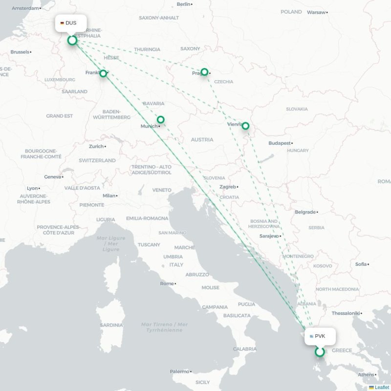 PVK - DUS route map