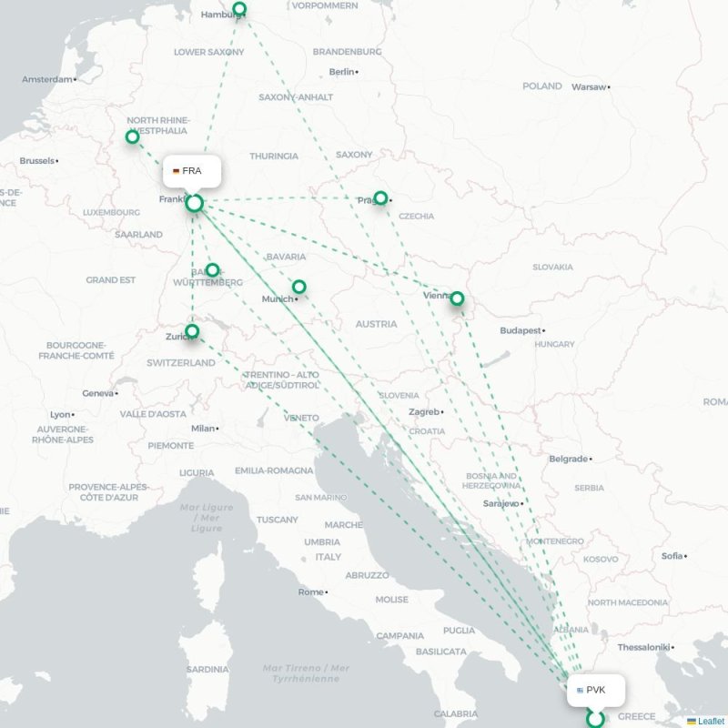 PVK - FRA route map