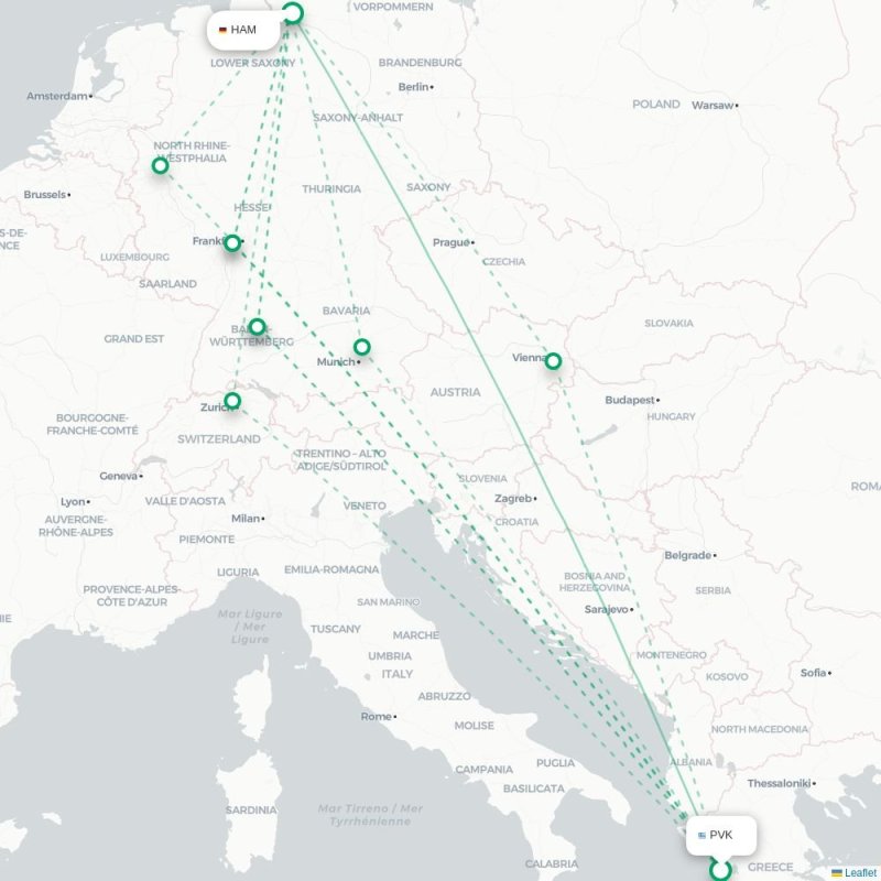 PVK - HAM route map