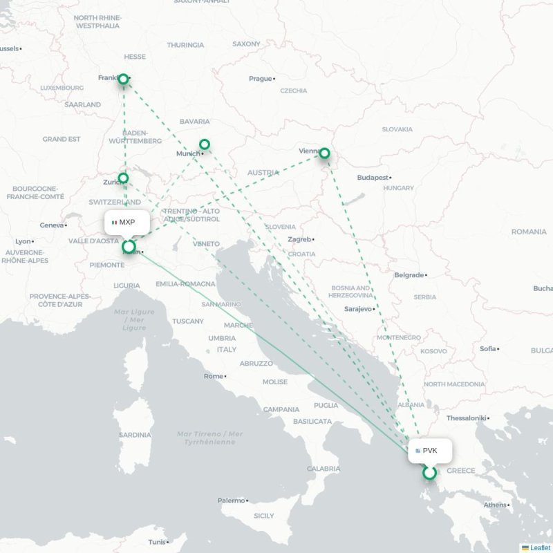 PVK - MXP route map