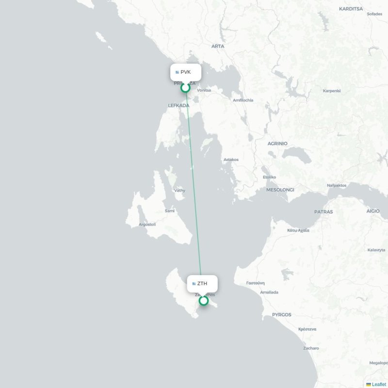 PVK - ZTH route map