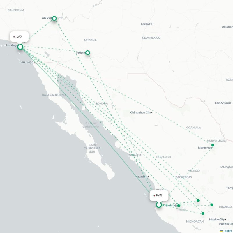 PVR - LAX route map