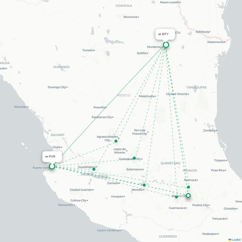 PVR - MTY route map