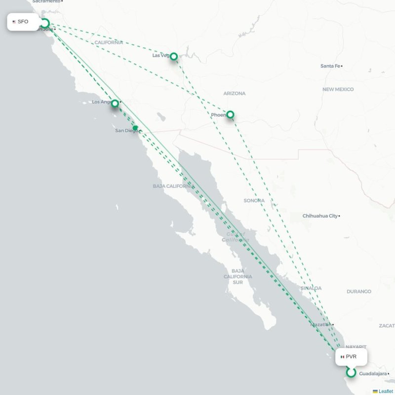 PVR - SFO route map