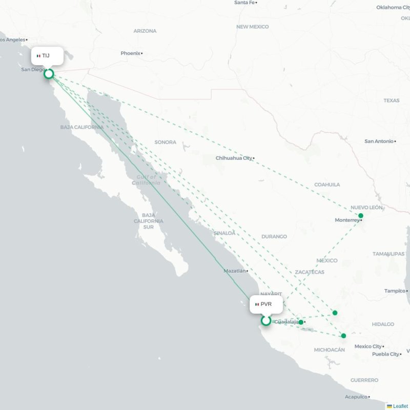 PVR - TIJ route map