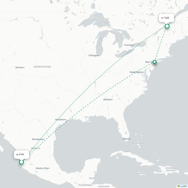 PVR - YQB route map