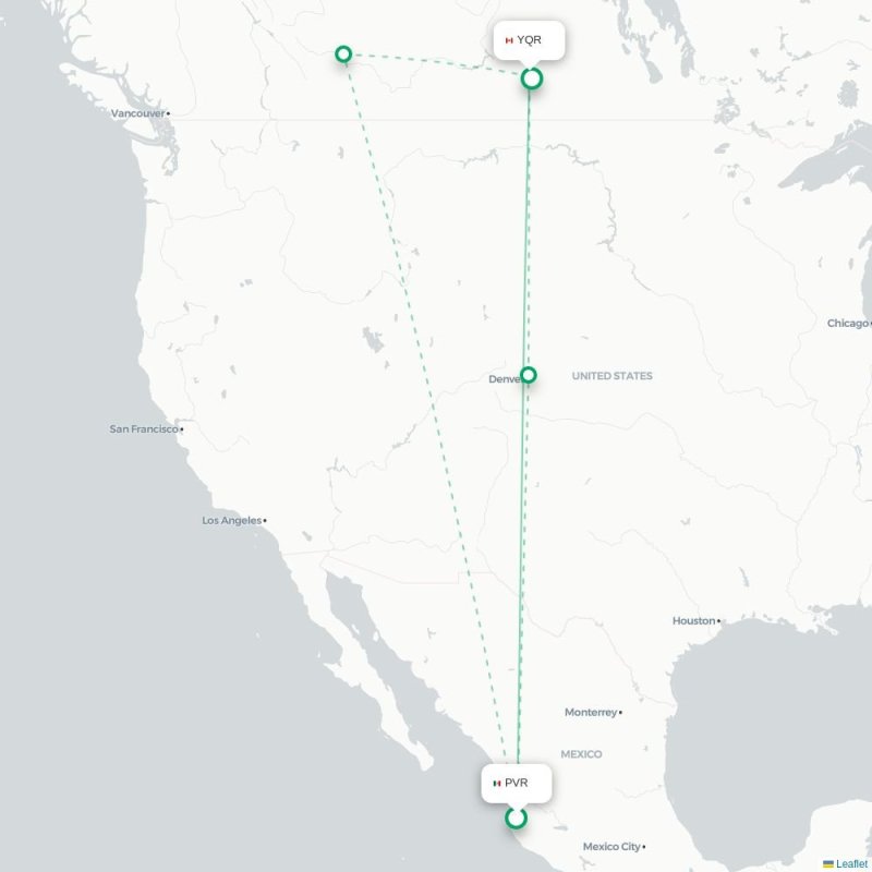 PVR - YQR route map