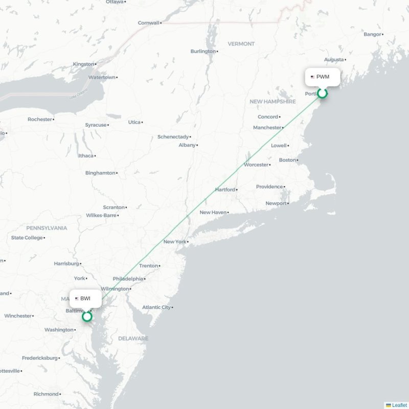 PWM - BWI route map