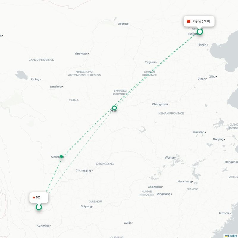 PZI - PEK route map