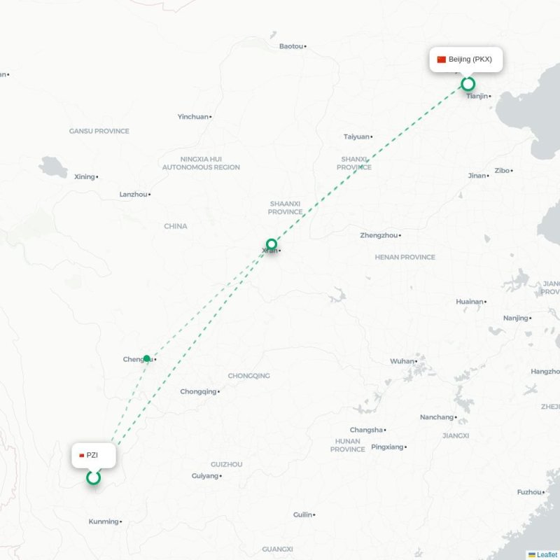 PZI - PKX route map