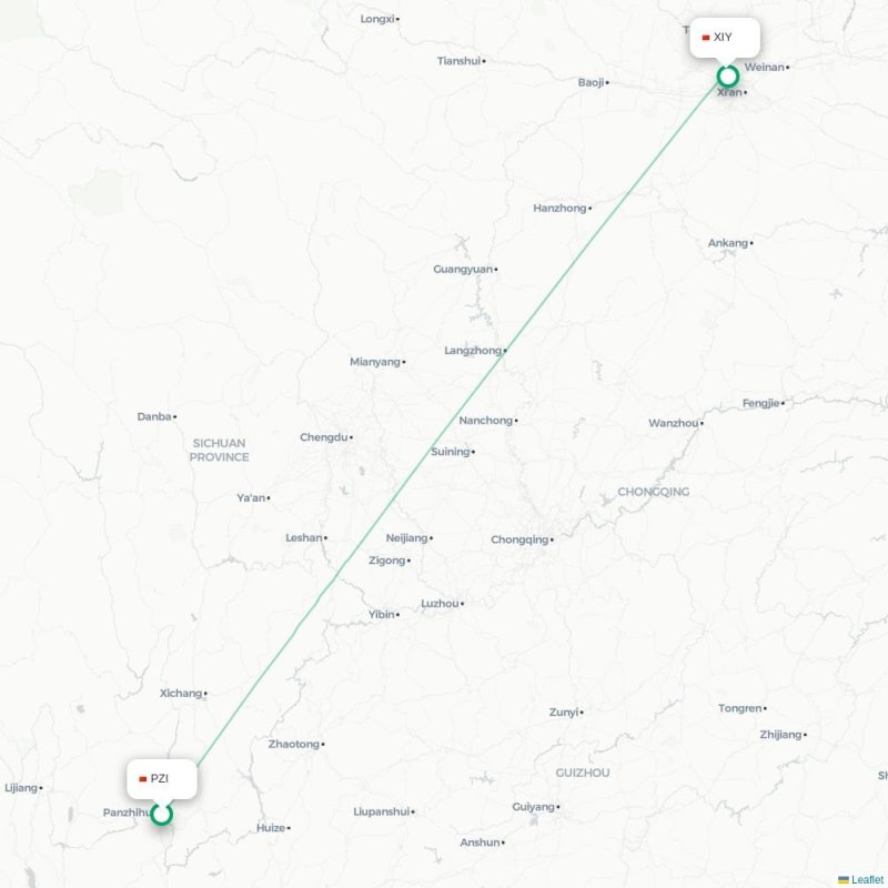 PZI - XIY route map
