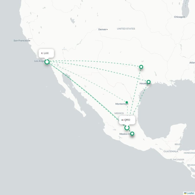 QRO - LAX route map