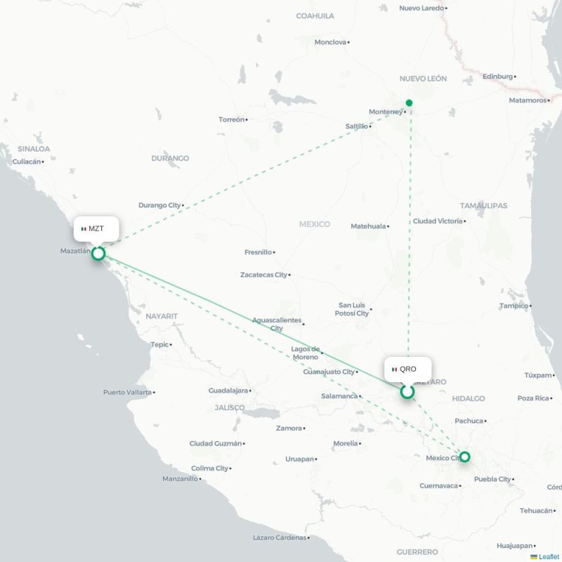 QRO - MZT route map
