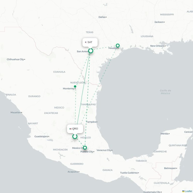 QRO - SAT route map