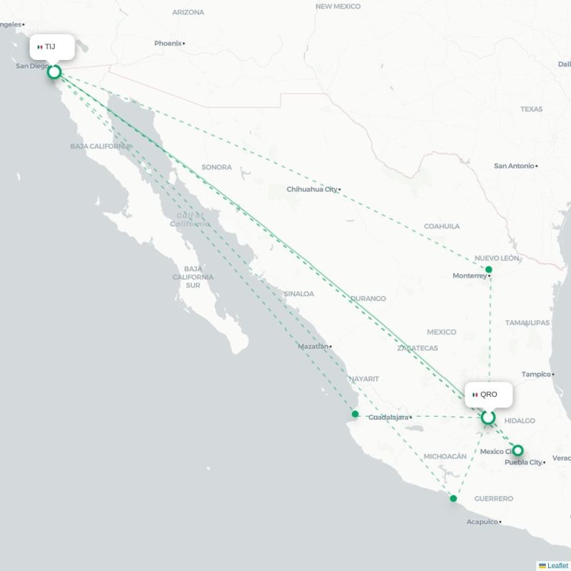 QRO - TIJ route map