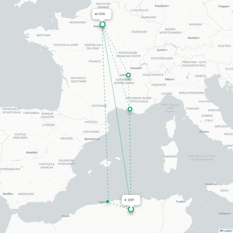 QSF - CDG route map