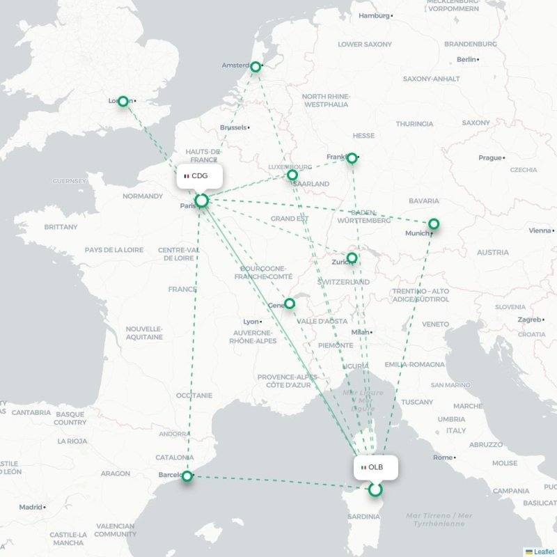 RAK - CDG route map