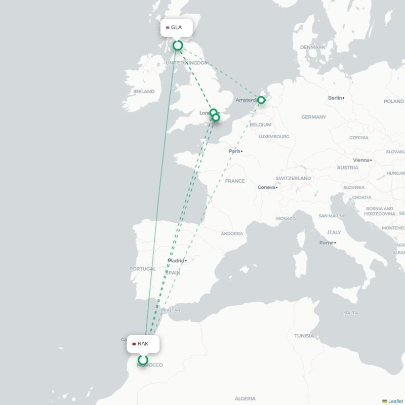 RAK - GLA route map