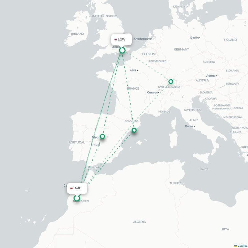 RAK - LGW route map
