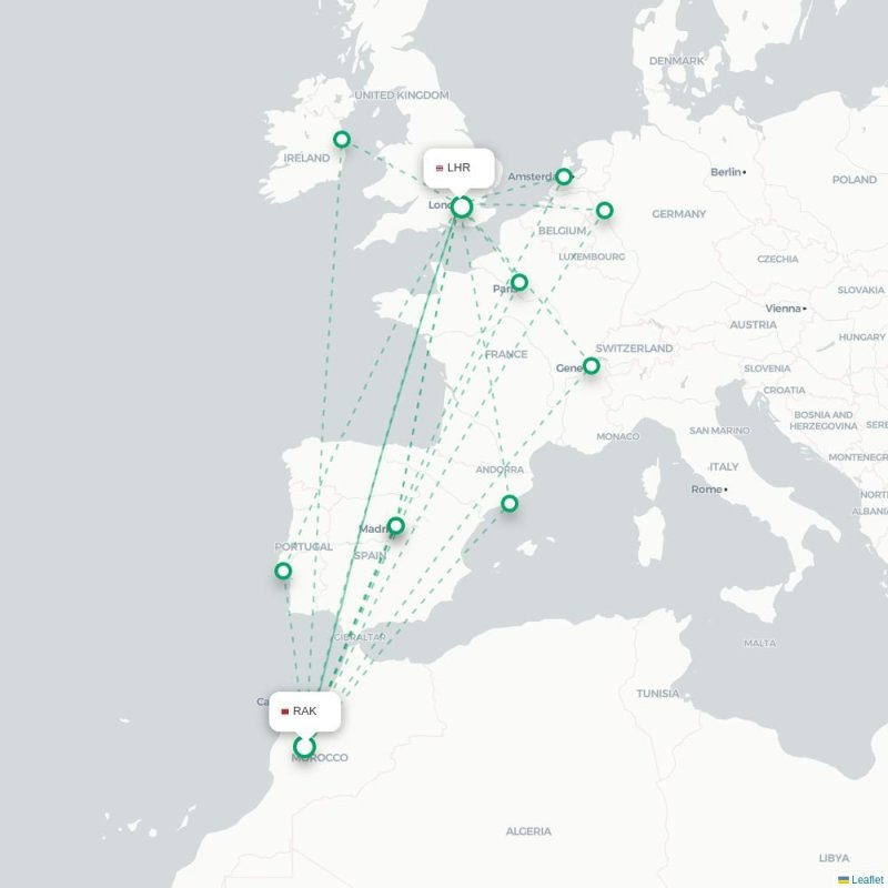 RAK - LHR route map