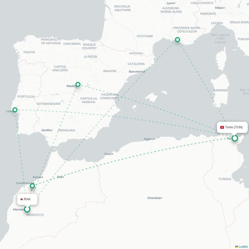 RAK - TUN route map