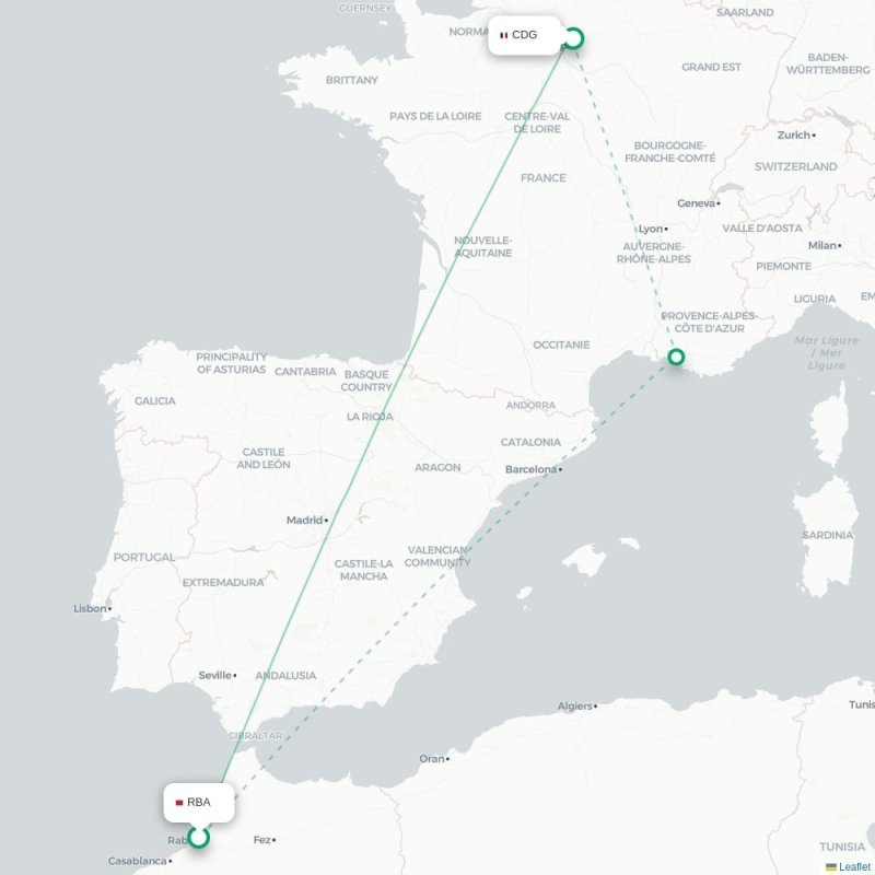 RBA - CDG route map
