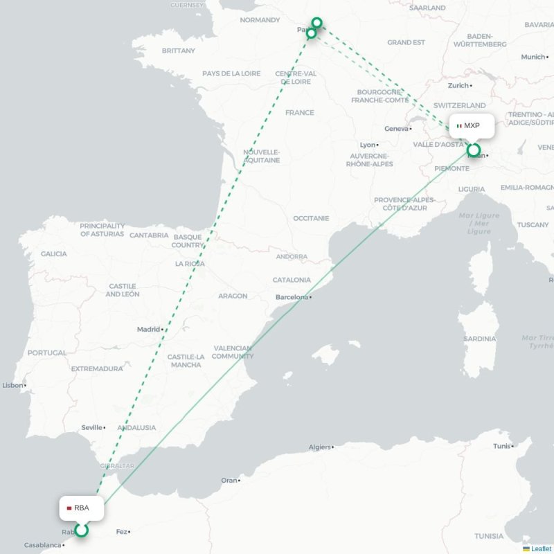 RBA - MXP route map