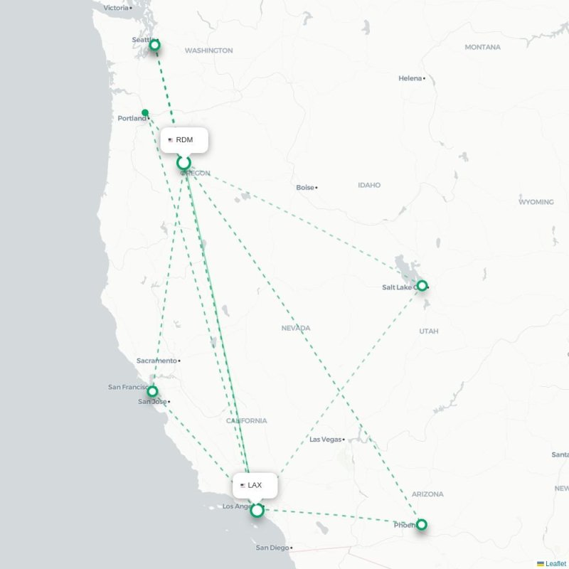 RDM - LAX route map