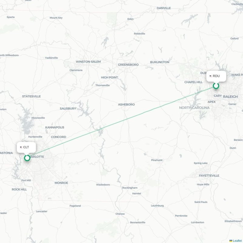 RDU - CLT route map