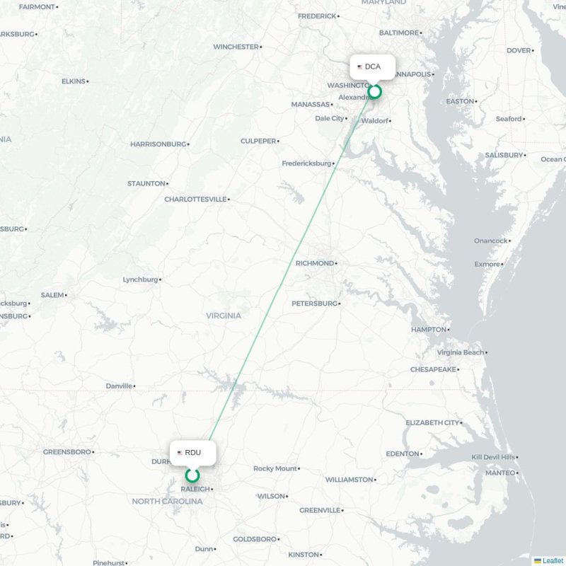RDU - DCA route map