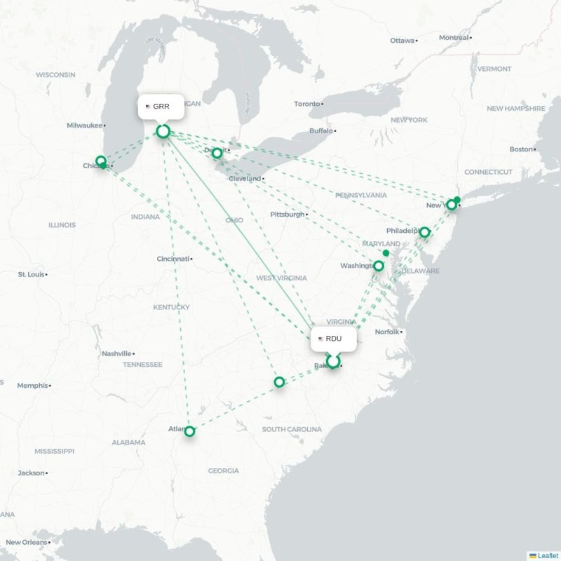 RDU - GRR route map