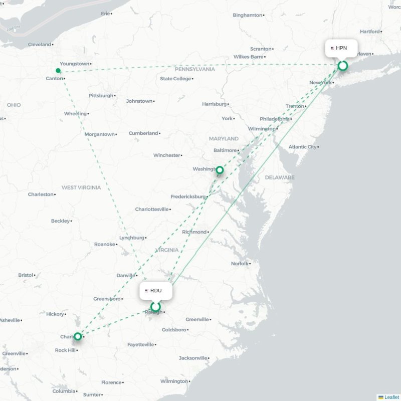 RDU - HPN route map