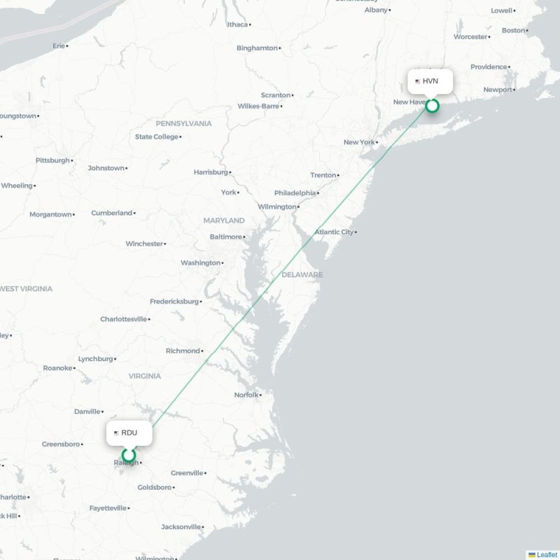 RDU - HVN route map