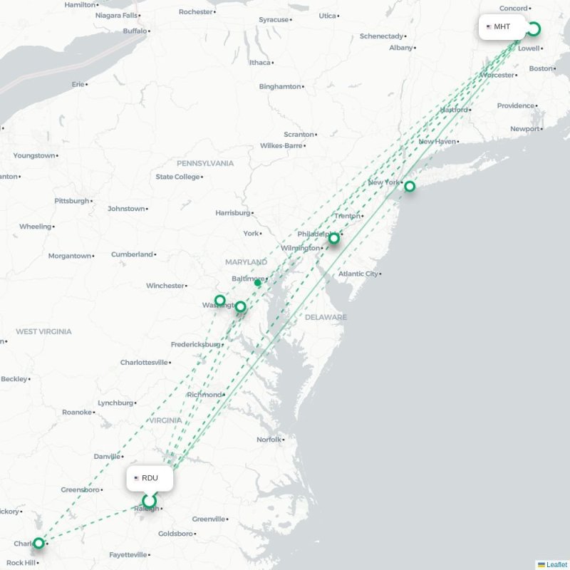 RDU - MHT route map