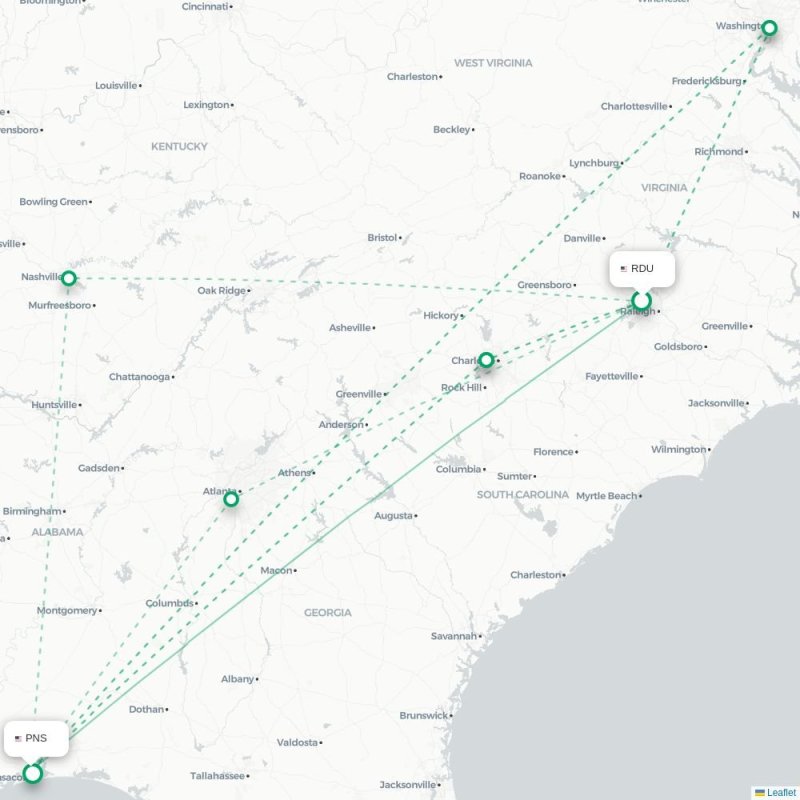 RDU - PNS route map