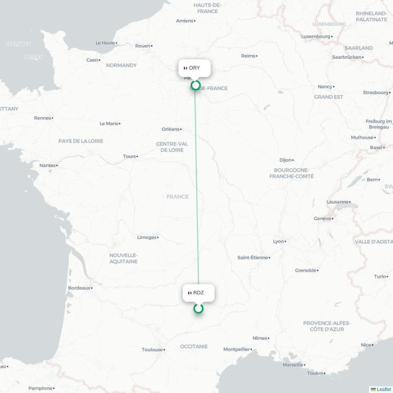 RDZ - ORY route map