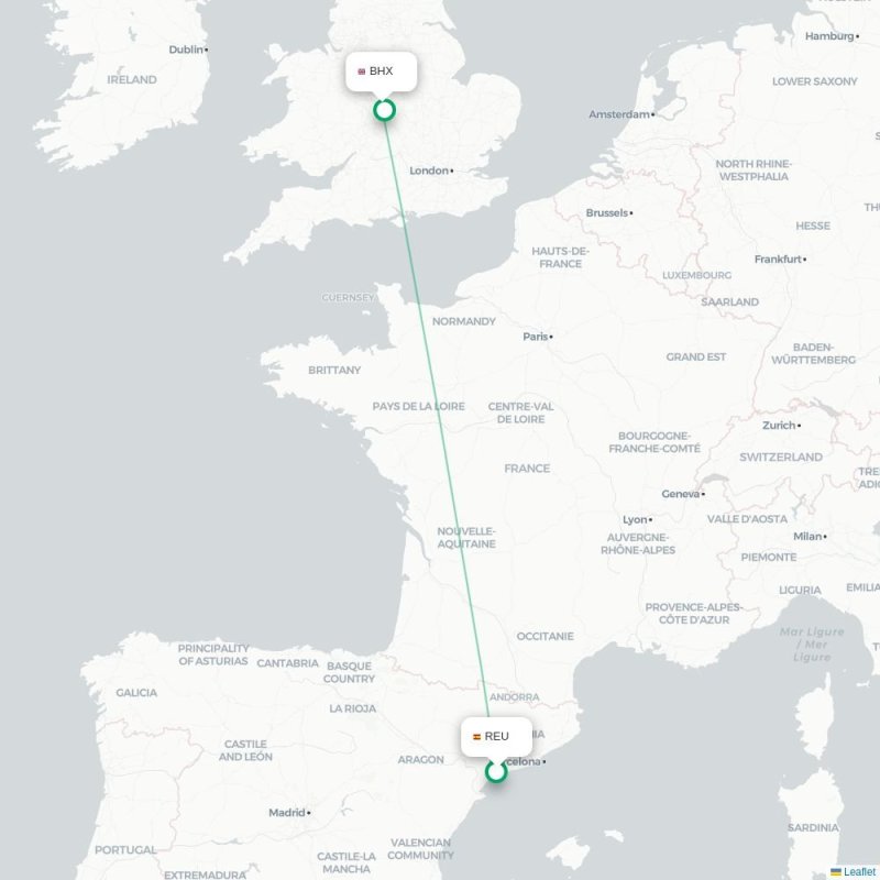 REU - BHX route map