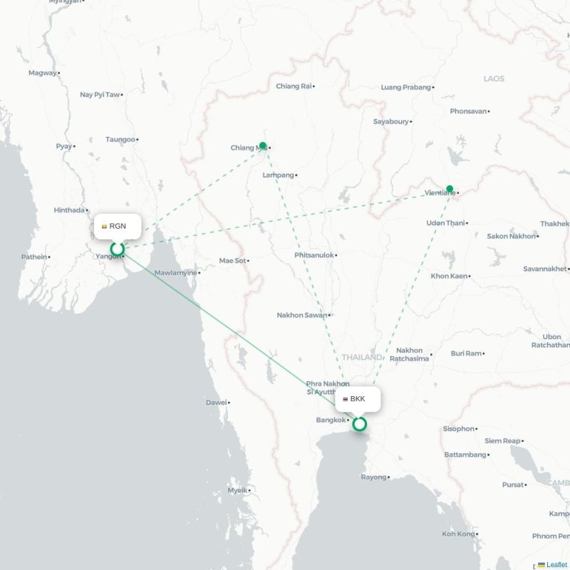 RGN - BKK route map