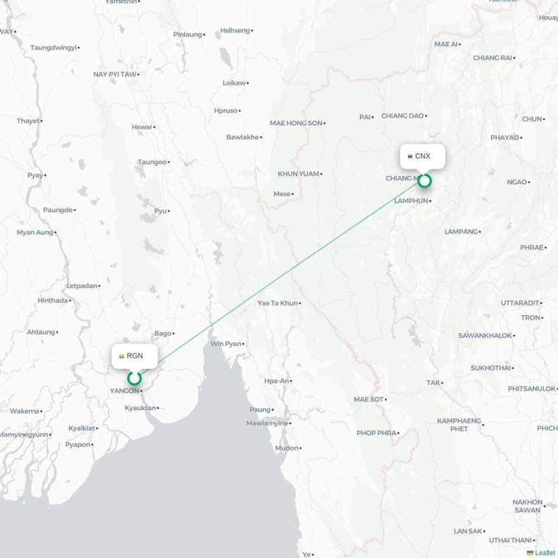 RGN - CNX route map