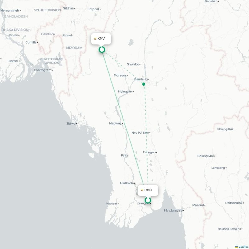 RGN - KMV route map