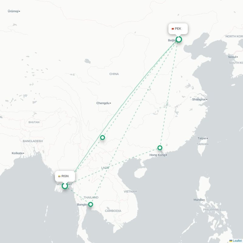 RGN - PEK route map