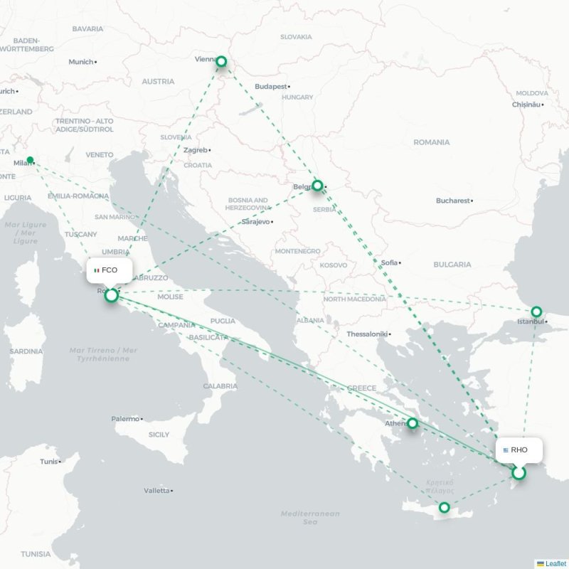 RHO - FCO route map