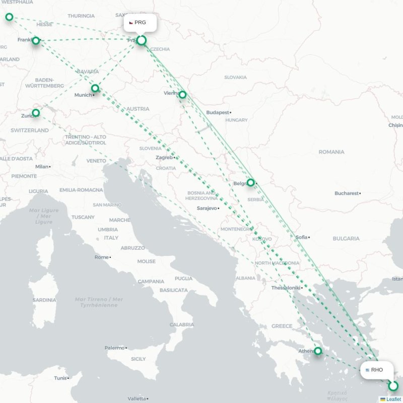 RHO - PRG route map