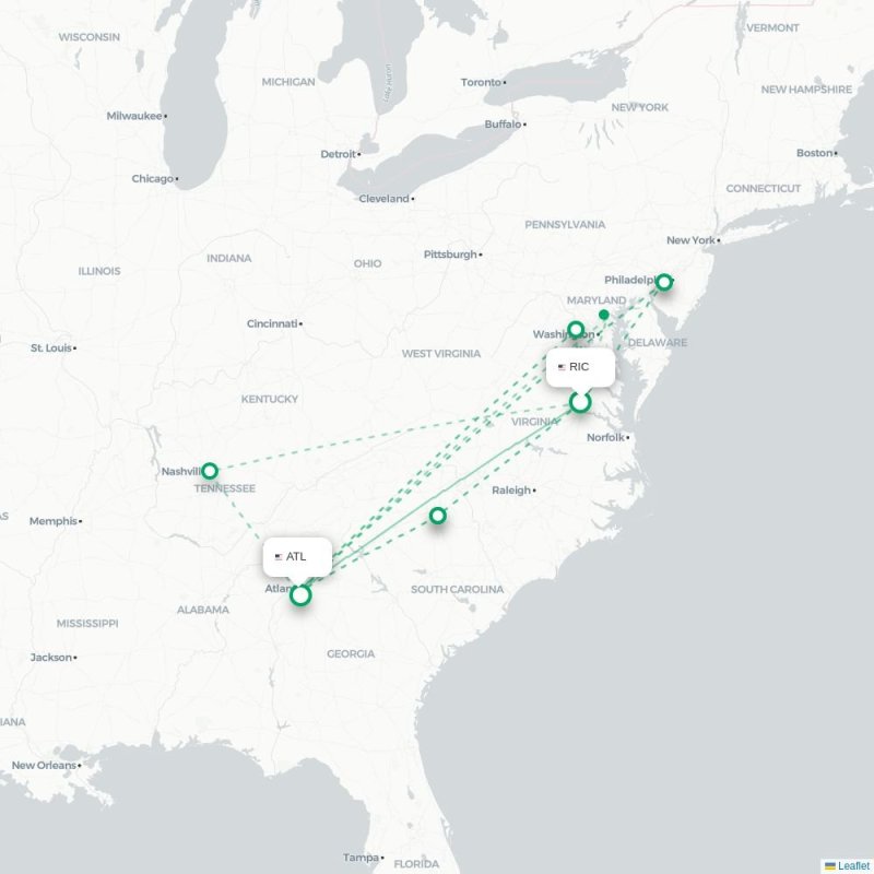 RIC - ATL route map