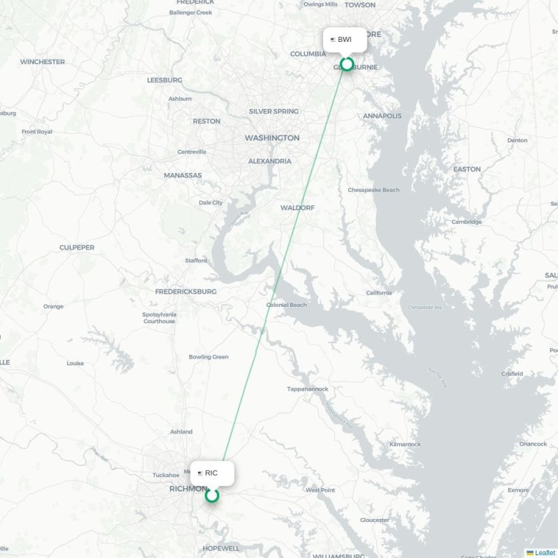 RIC - BWI route map